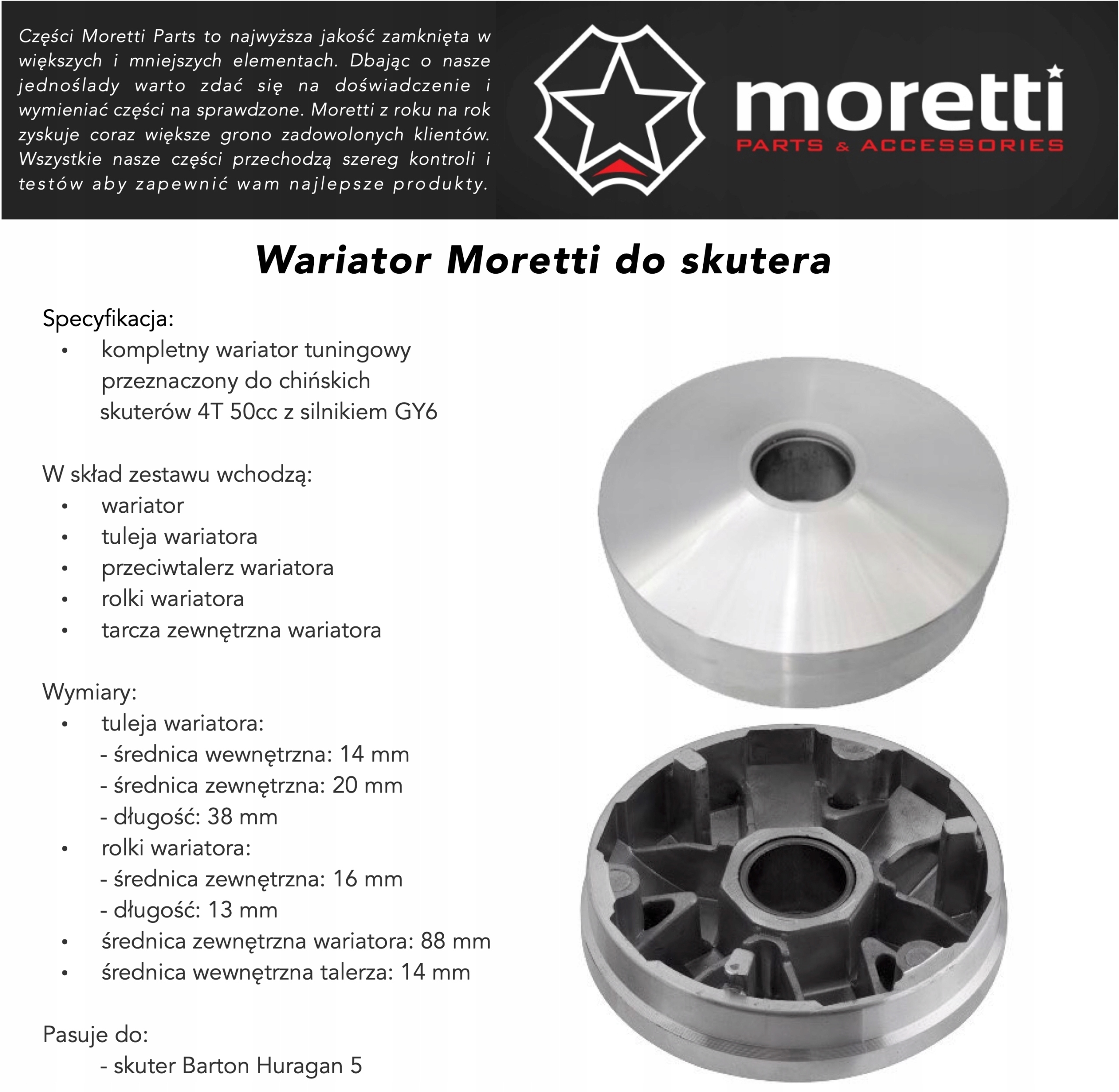 wariator moretti skuter 4T GY6 Producent Moretti