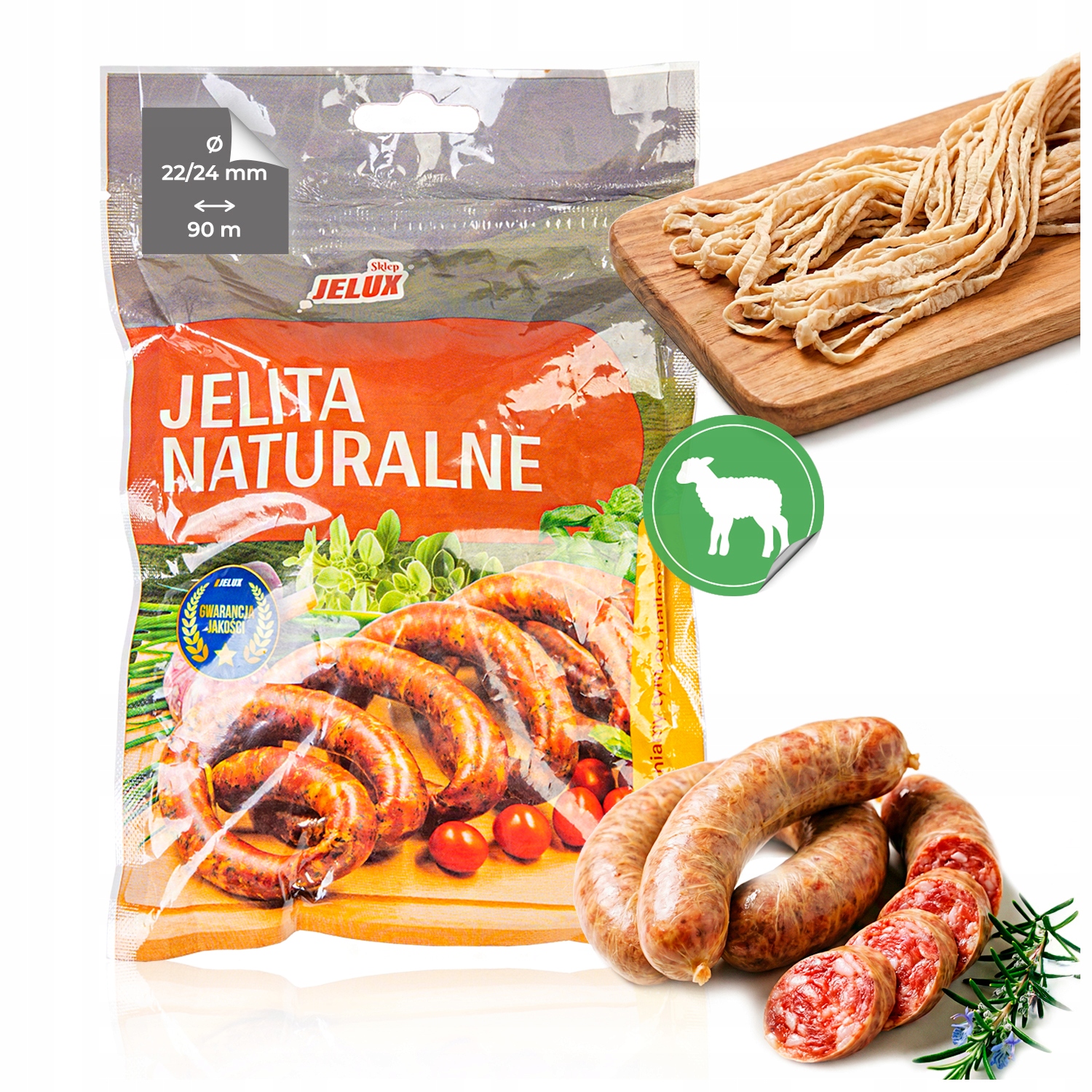 Levně Jehněčí střívka 22/24 na kabanosy, frankfurtské párky, přírodní střívka 90 m