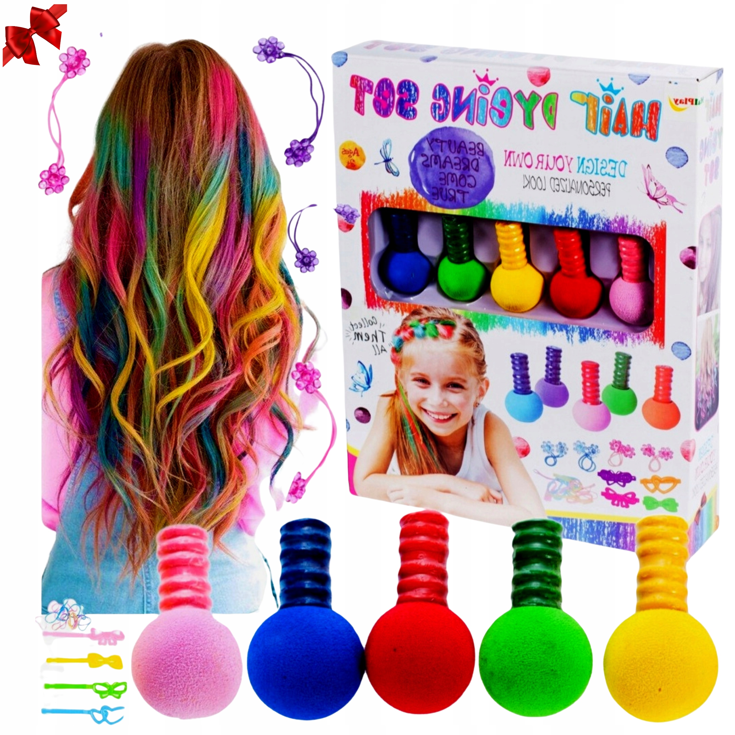 ZESTAW FARB DLA DZIECI DO MALOWANIA WŁOSÓW 5x KOLOR Prezent Dziecka Święta