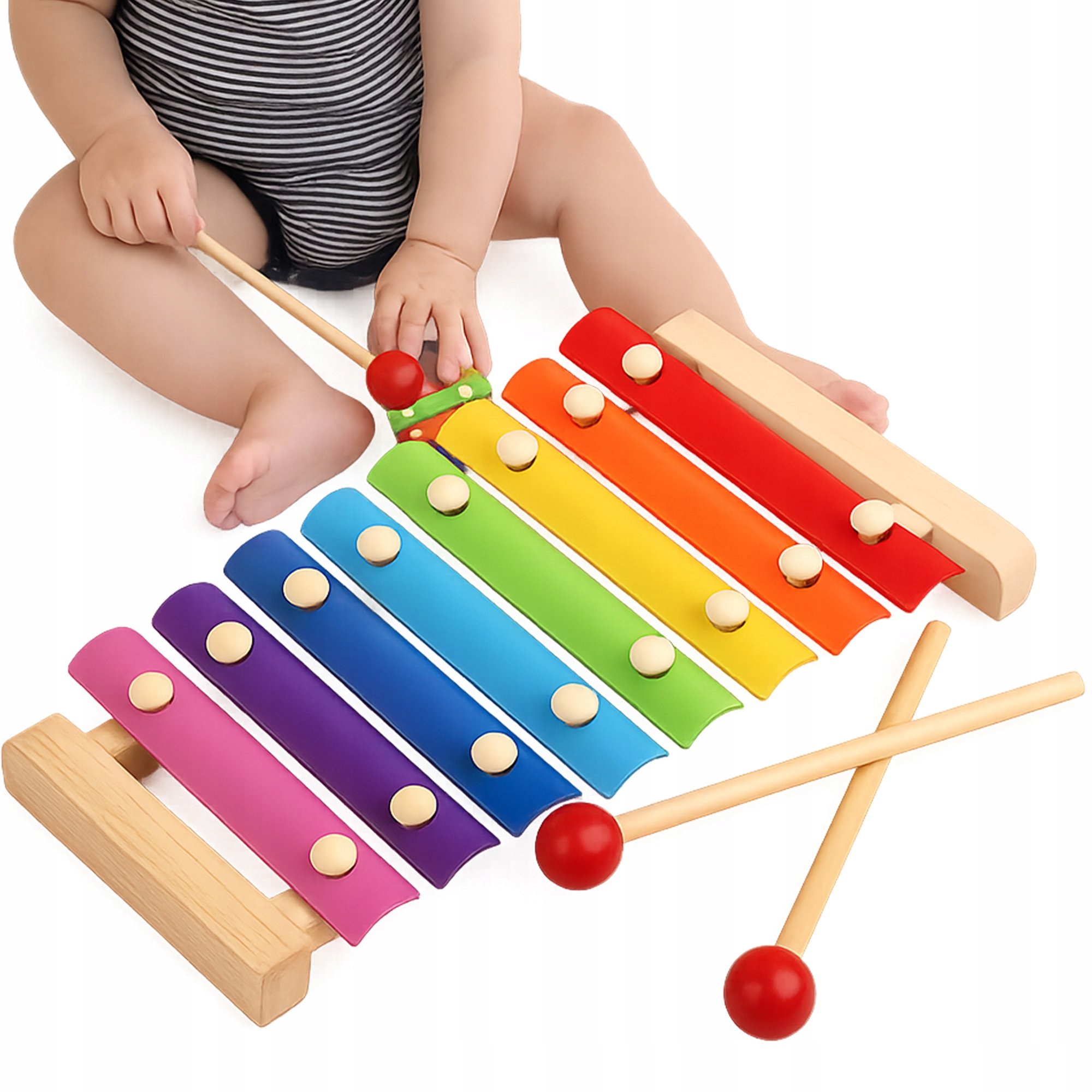 CYMBAŁKI DREWNIANE DLA DZIECKA KOLOROWE EDUKACYJNE 8 TONOWE INSTRUMENT