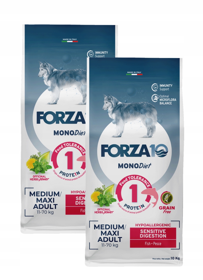 Forza10 Med/Maxi MonoDiet Sensitive Digest. Hypoalergenní krmivo pro psy s ryba 2x10kg