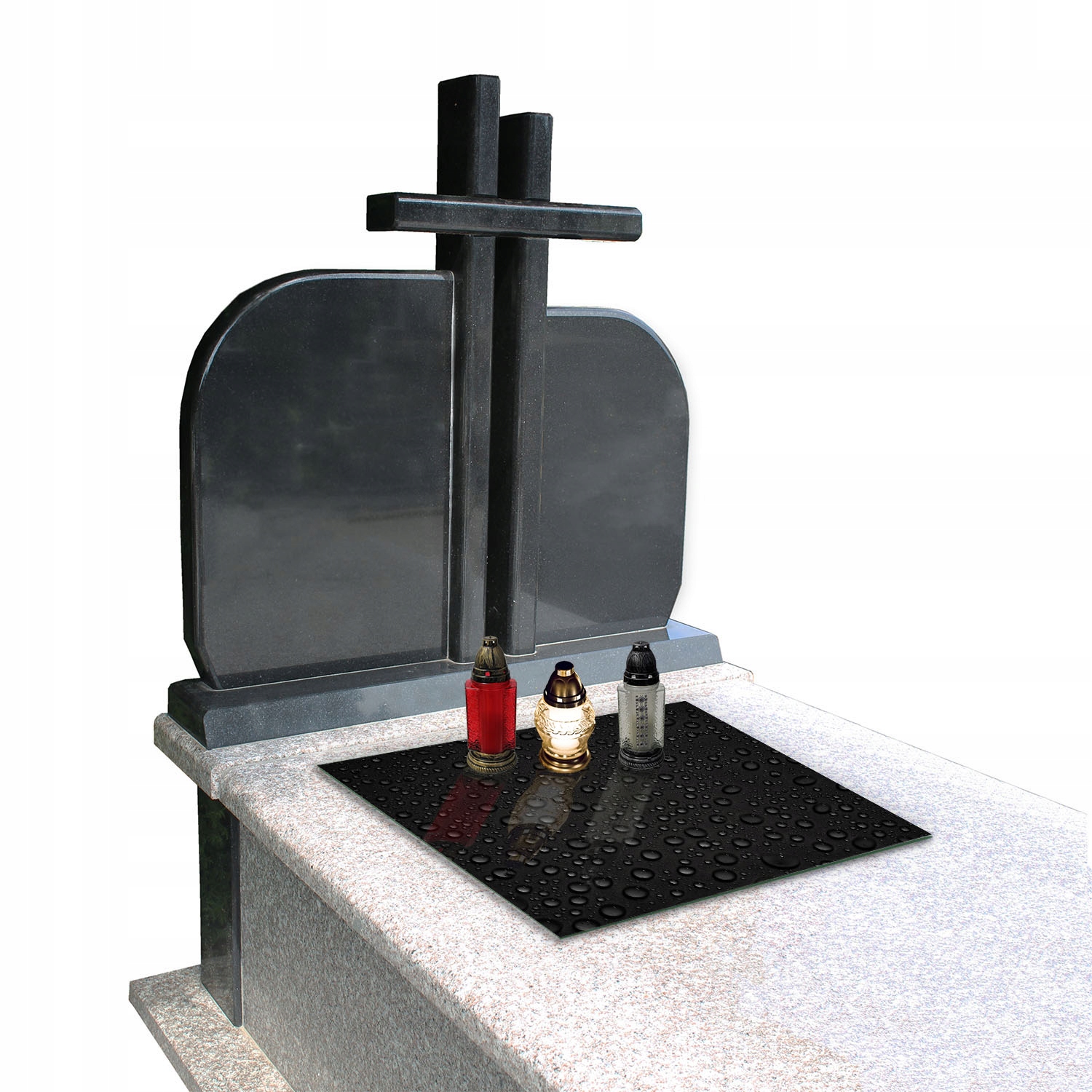 Podstawka HARTOWANA szklana na CMENTARZ pod ZNICZE 60x52cm wzór krople wody Długość 52 cm