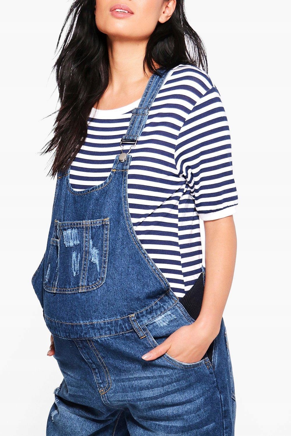 JEANS GRANAT PRZETARCIA BOOHOO 36 SPODNIE JEANSOWE OGRODNICZKI CIĄŻOWE Rozmiar 36