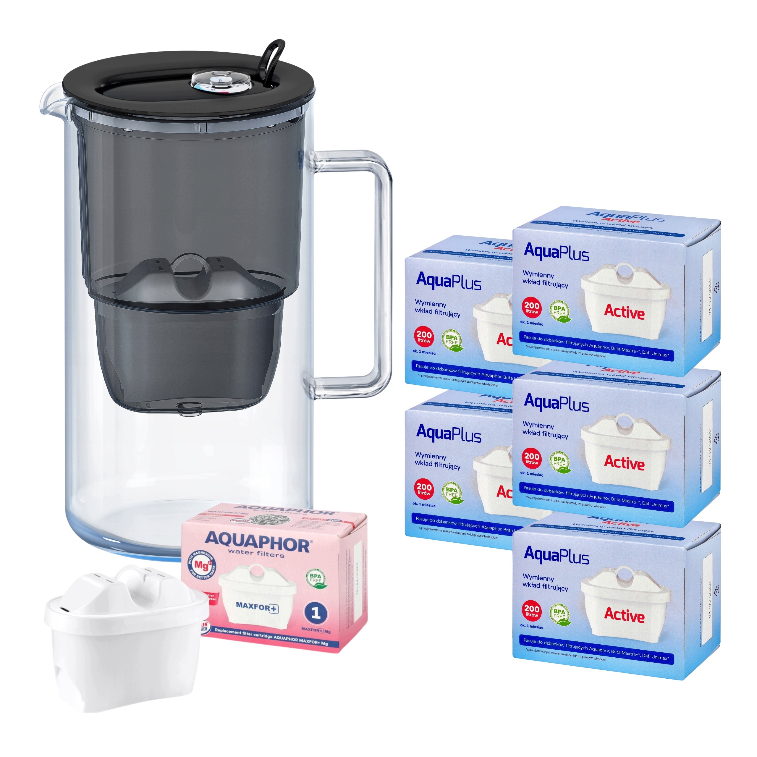 Sklenená filtračná kanvica Aquaphor Glass čierna 2.5 l 6 filtrov (1+5)