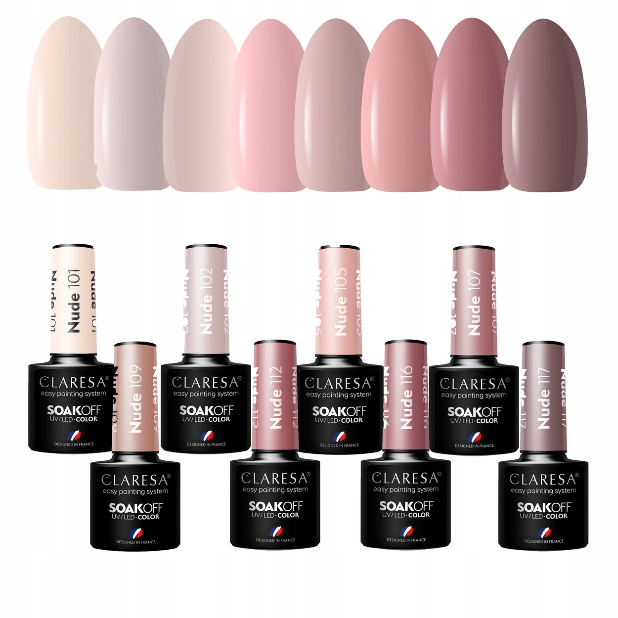 Claresa Nude zestaw cała Kolekcja hybryd Beże 8 szt