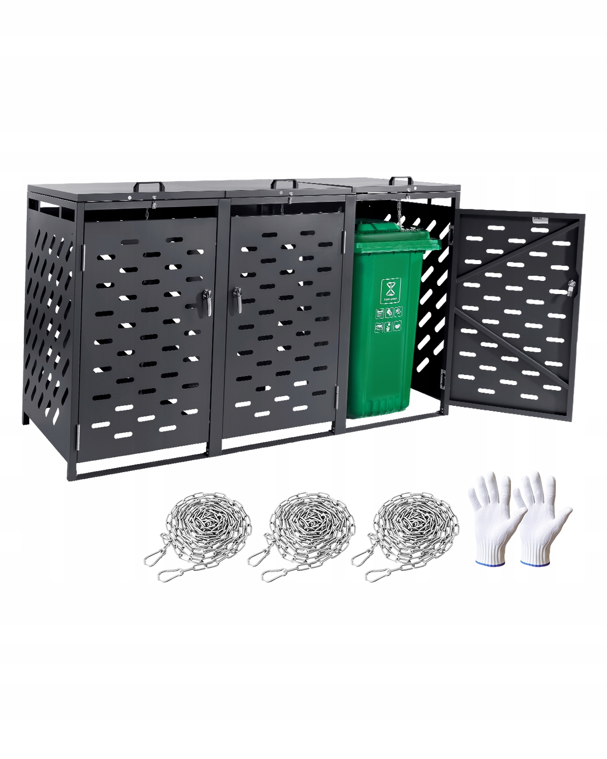 Levně Vevor Odpadkový Koš 3X240 L, Domek Na Odpadky, Pozinkovaný, Pevné Zámky