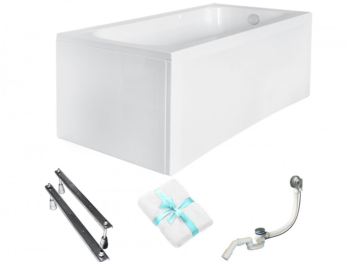 Obdélníková vana s krytem Continea 140x70 Besco bonus sifon nohy ručník