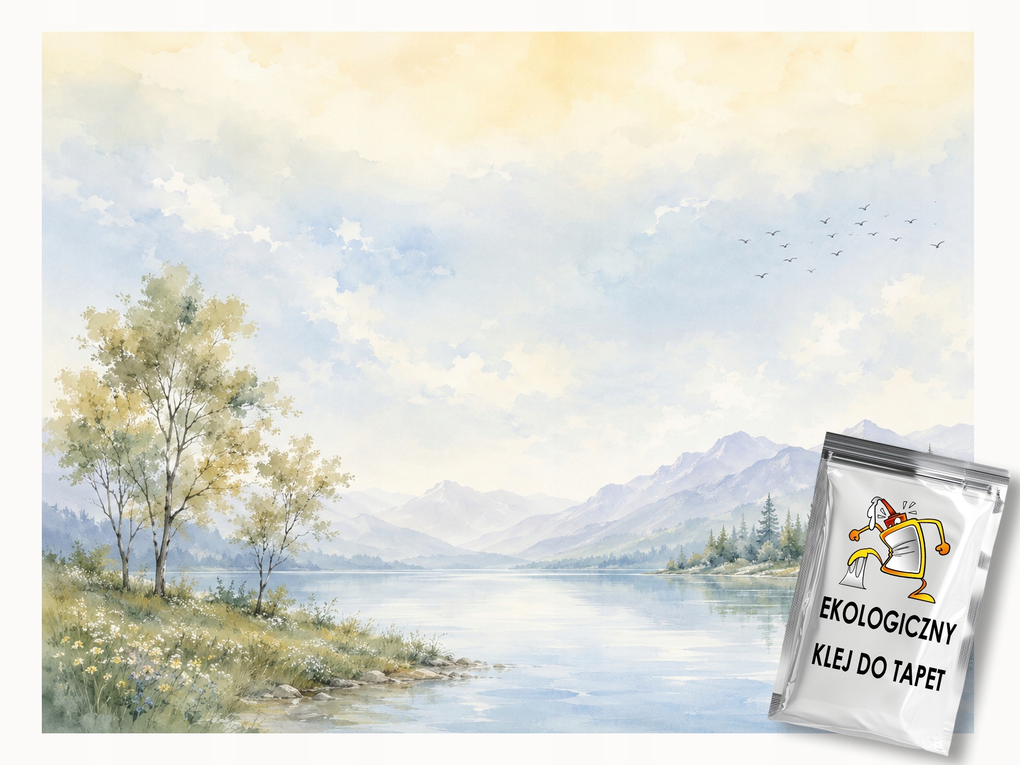 Fototapeta Flizelina Akvarel Krajina Hory Jezero Stromy 368x254 130g