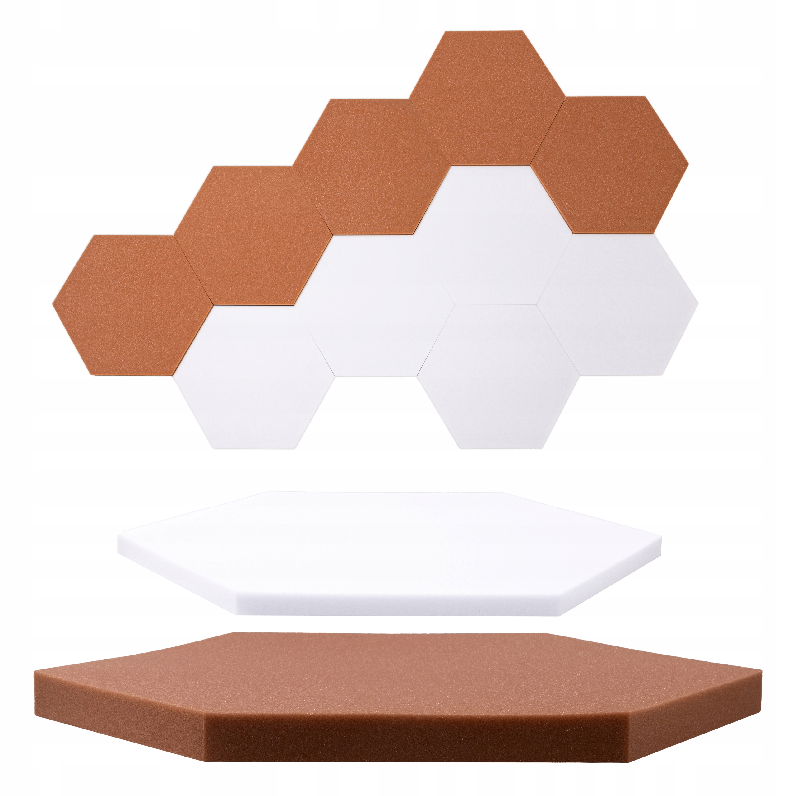Biele a hnedé hexagony Akustické zvukotesné dekoratívne stenové Panely