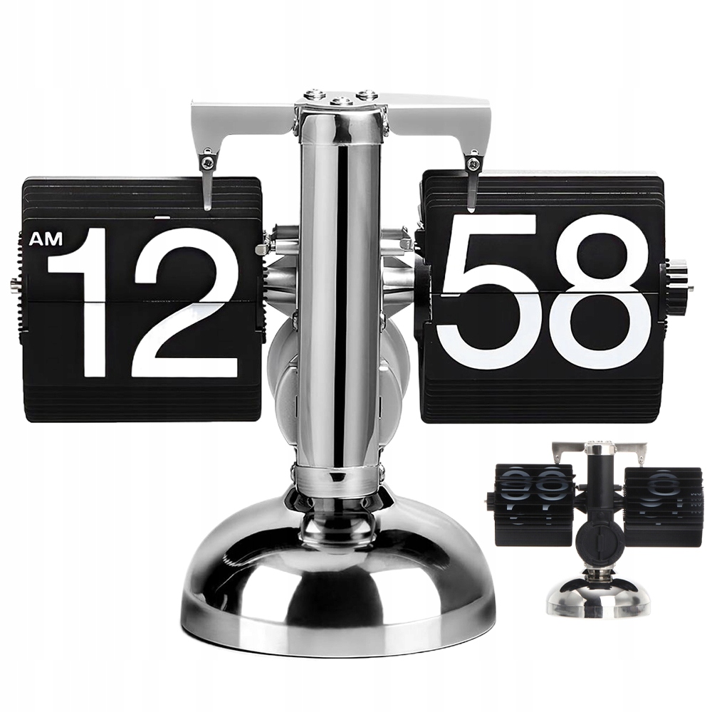 Stojící Mechanický Stolní Klapkový Hodinový Stroj Retro Stylový 21*16*8 CM Stříbrný