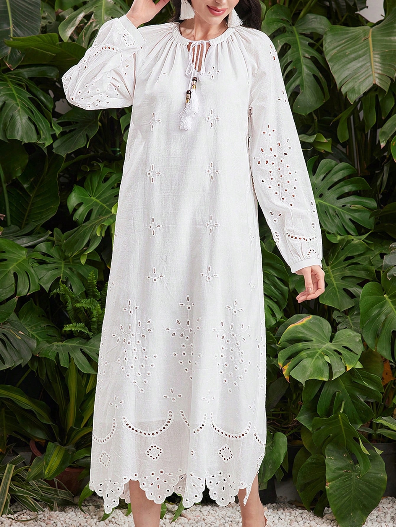 Šaty Bílé Boho Dlouhé Se Zavazováním Shein, Velikost 38