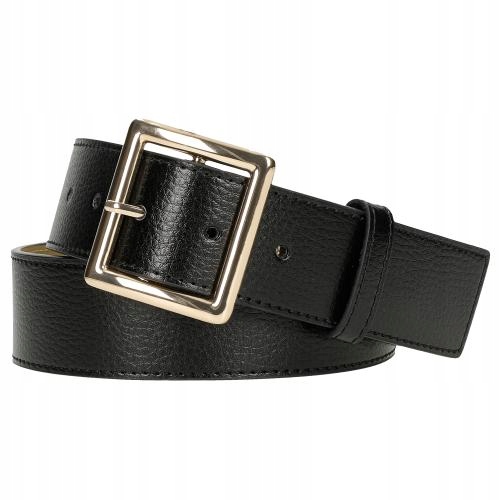 Pásek kožený opasek z přírodní kůže se zlatou přezkou, černý, Wojas vel. 85 cm