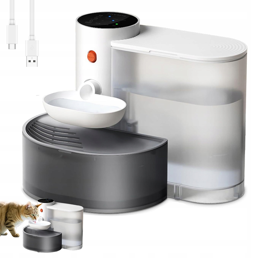 Levně Moderní Napáječka Pro Kočky Bezdrátová 3L Tichá Automatická Bílá