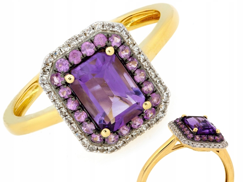 Zlatý prstýnek 585 14 kt s růžovými safírovými ametysty a brilianty 2.27 g