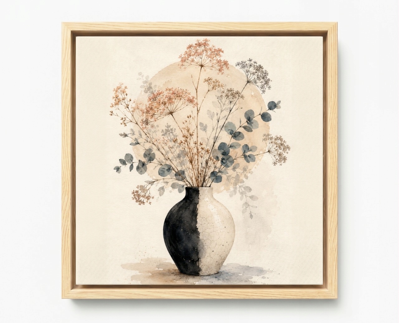 Obraz Rám American Box Kytice Váza Trávy Kruh Slunce Japandi Boho 40x40