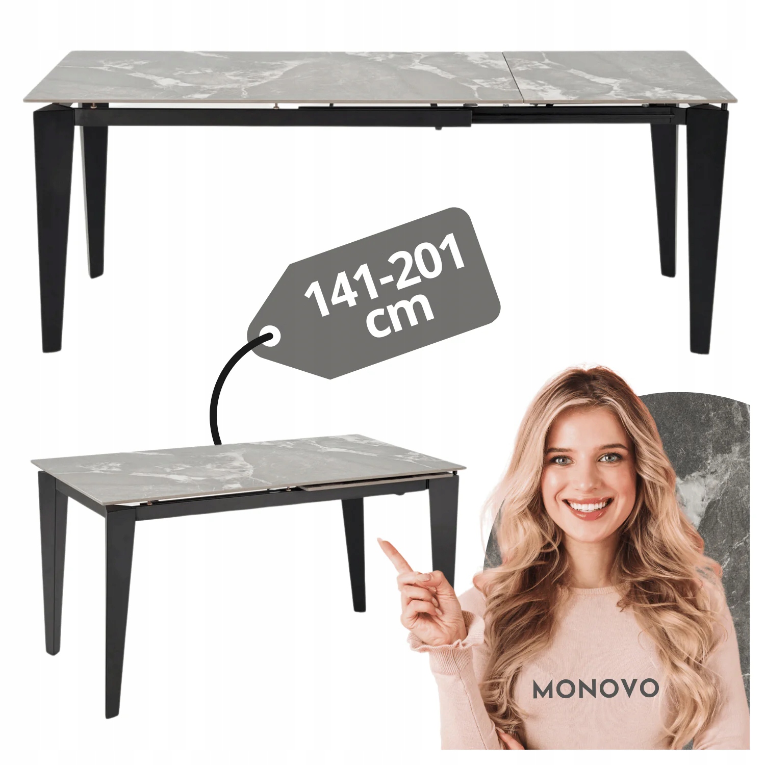 Nowoczesny Stół Rozkładany 140-200 cm Ceramiczny Szary Marmur Czarny Felix