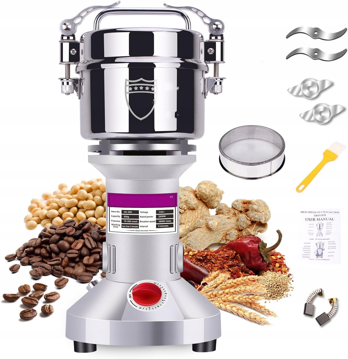 Royalty Line Elektrický mlýnek na Koření Zrn Kávové Obiloviny FG21802 1200W