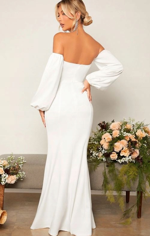 SHEIN SUKNIA ŚLUBNA BIAŁA DO ZIEMI GŁADKA 38 VXF Marka Shein