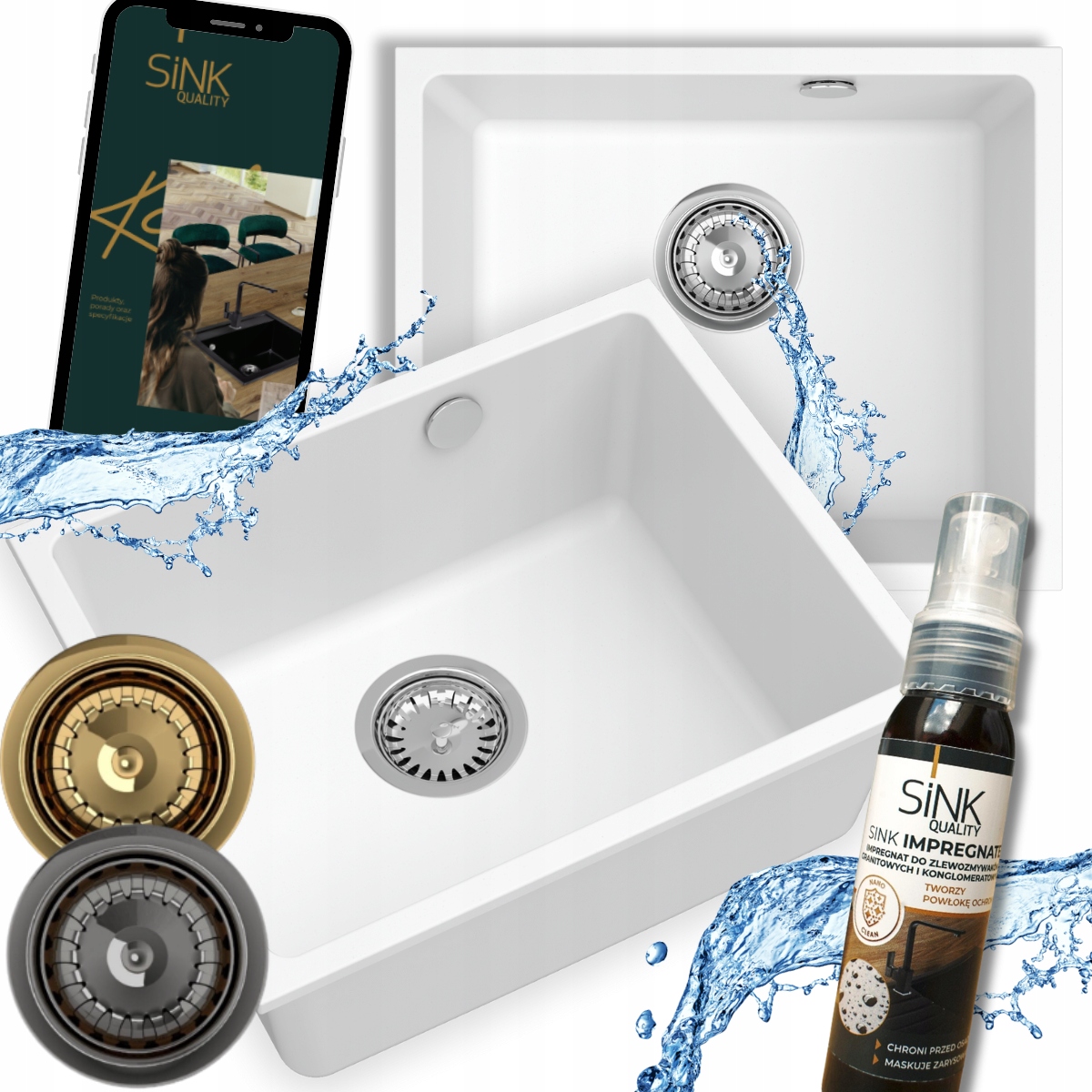 Drezový Drez Granitový Biely Jednokomorový Crypton 55 Manuálny Sifón