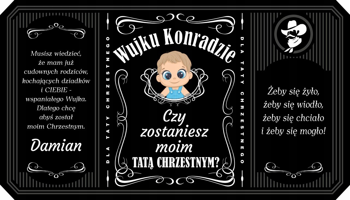 Etykieta na butelkę z prośbą o bycie Chrzestnym- 3l.