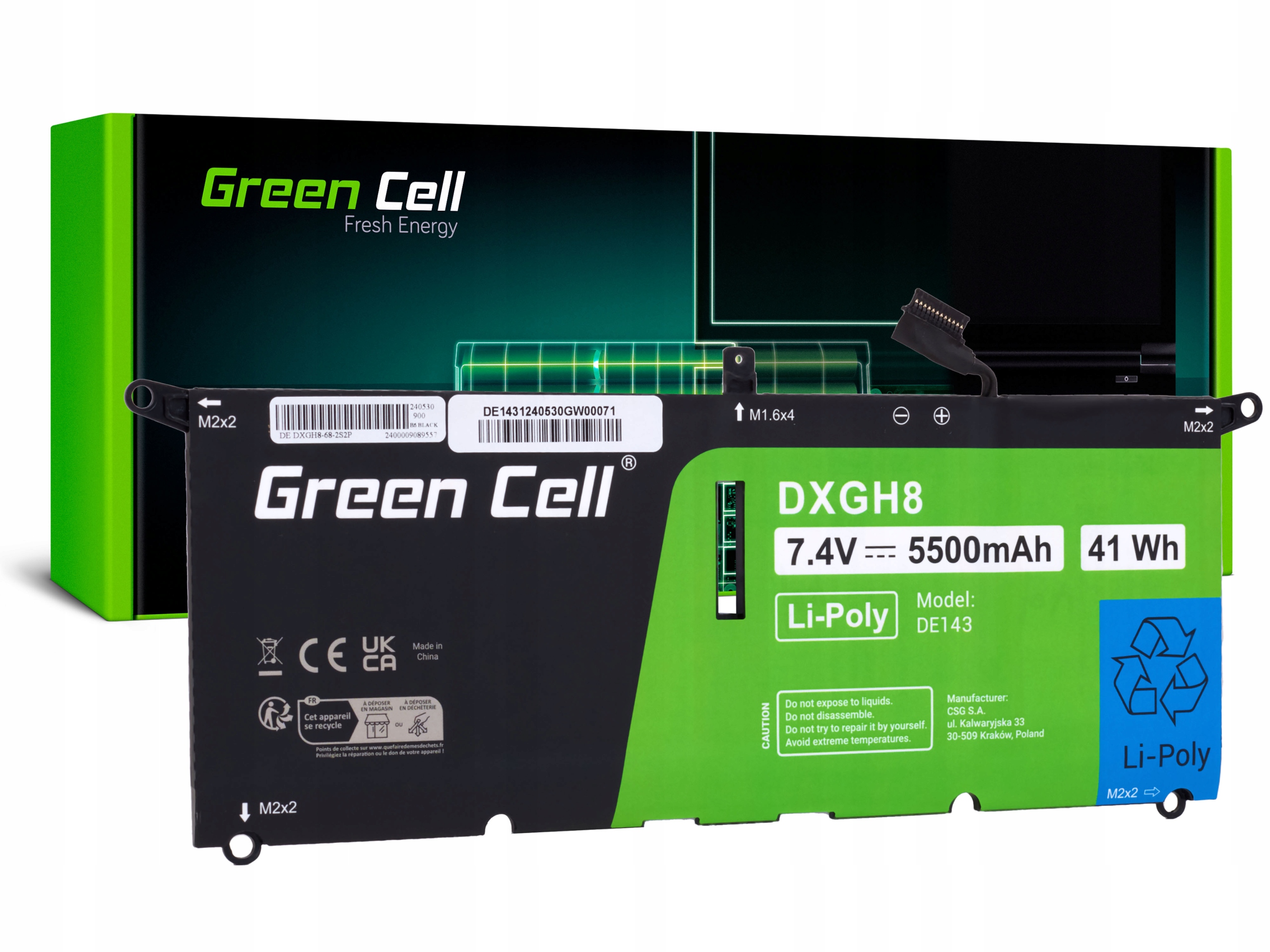 Bateria Green Cell DXGH8 do Dell Xps 13 9370 9380, Dell Inspiron 13 3301