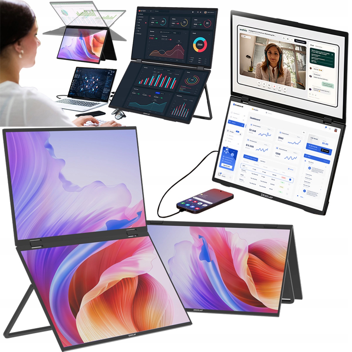 Monitor przenośny Do Laptopa telefonu podwójny 2x 15,6" Zeuslap Z15W