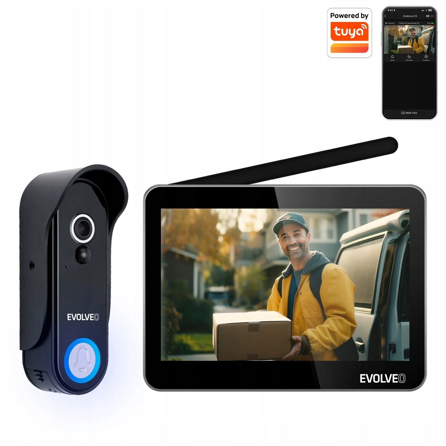 Evolveo DoorPhone W7, Sada bezdrôtového domového videotelefónu s WiFi, čierna