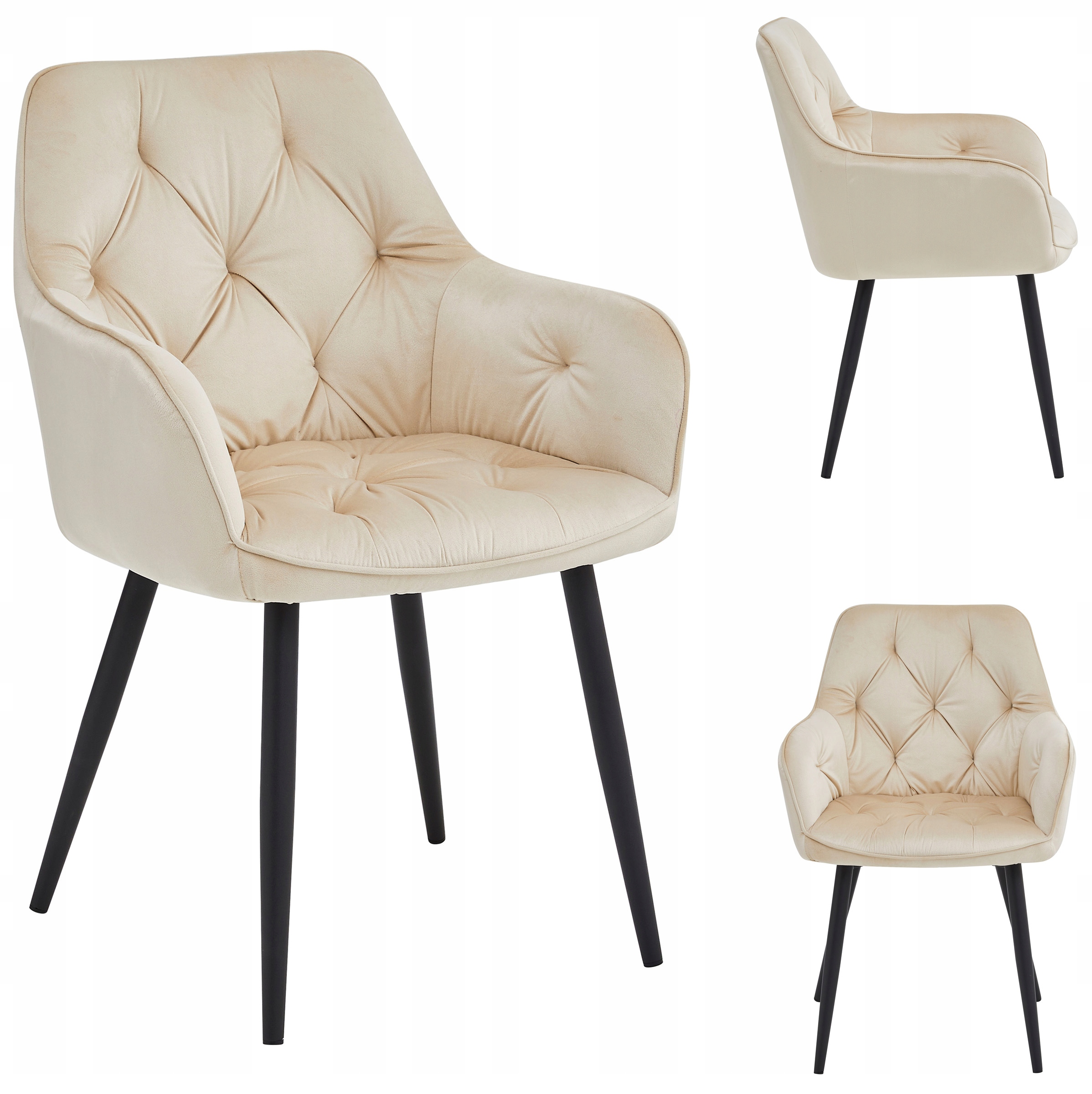 Krzesło Tapicerowane Welurowe Velvet do Salonu Kuchni Jadalni Beżowe Luna