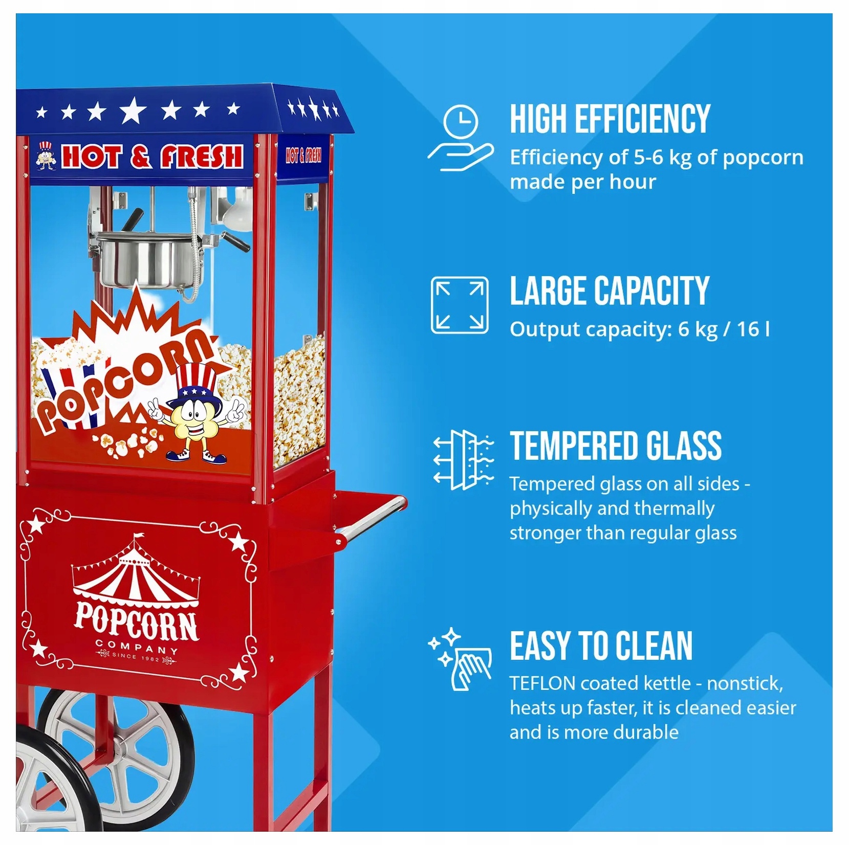 Maszyna do popcornu z wózkiem retro 1600W Royal Catering RCPW-16.1 10010538