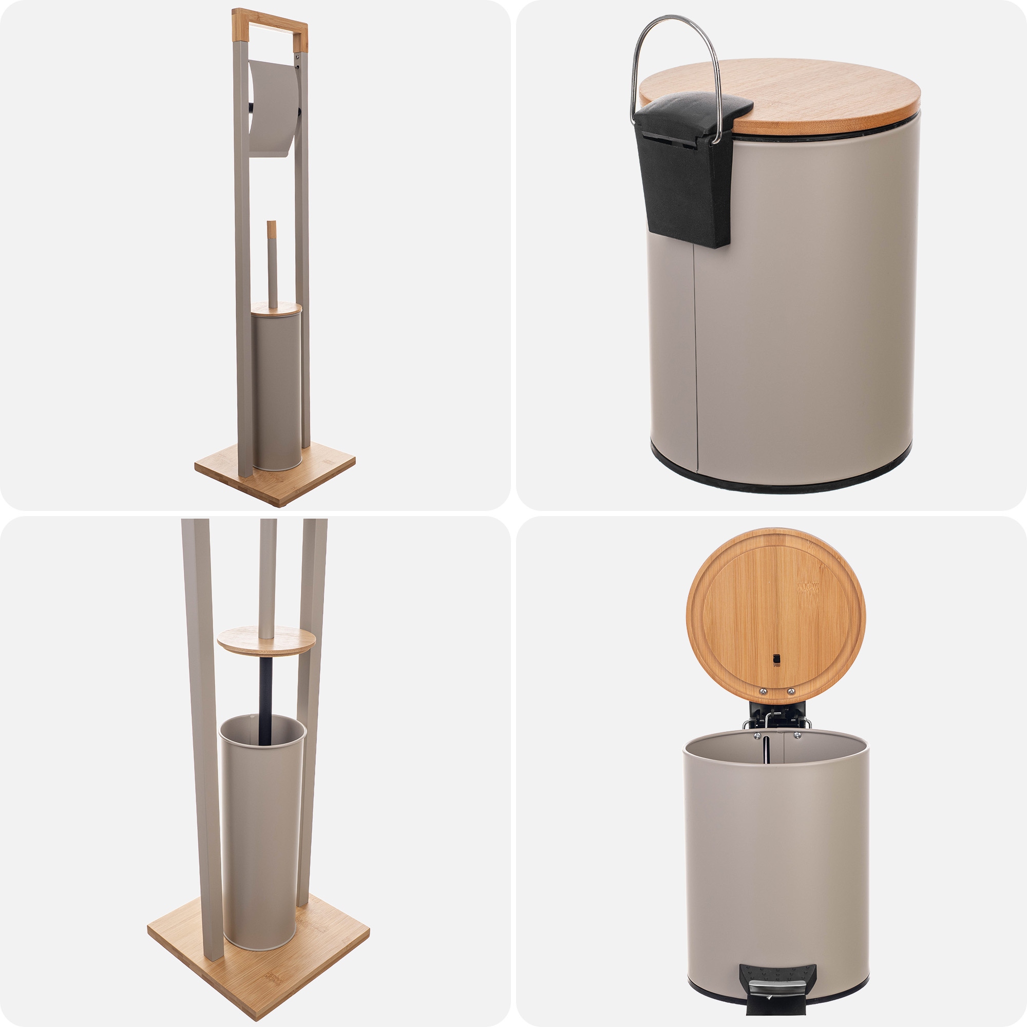 ZESTAW ŁAZIENKOWY BEŻOWY KOSZ NA ŚMIECI STOJAK NA PAPIER TOALETOWY SZCZOTKA Stan opakowania oryginalne