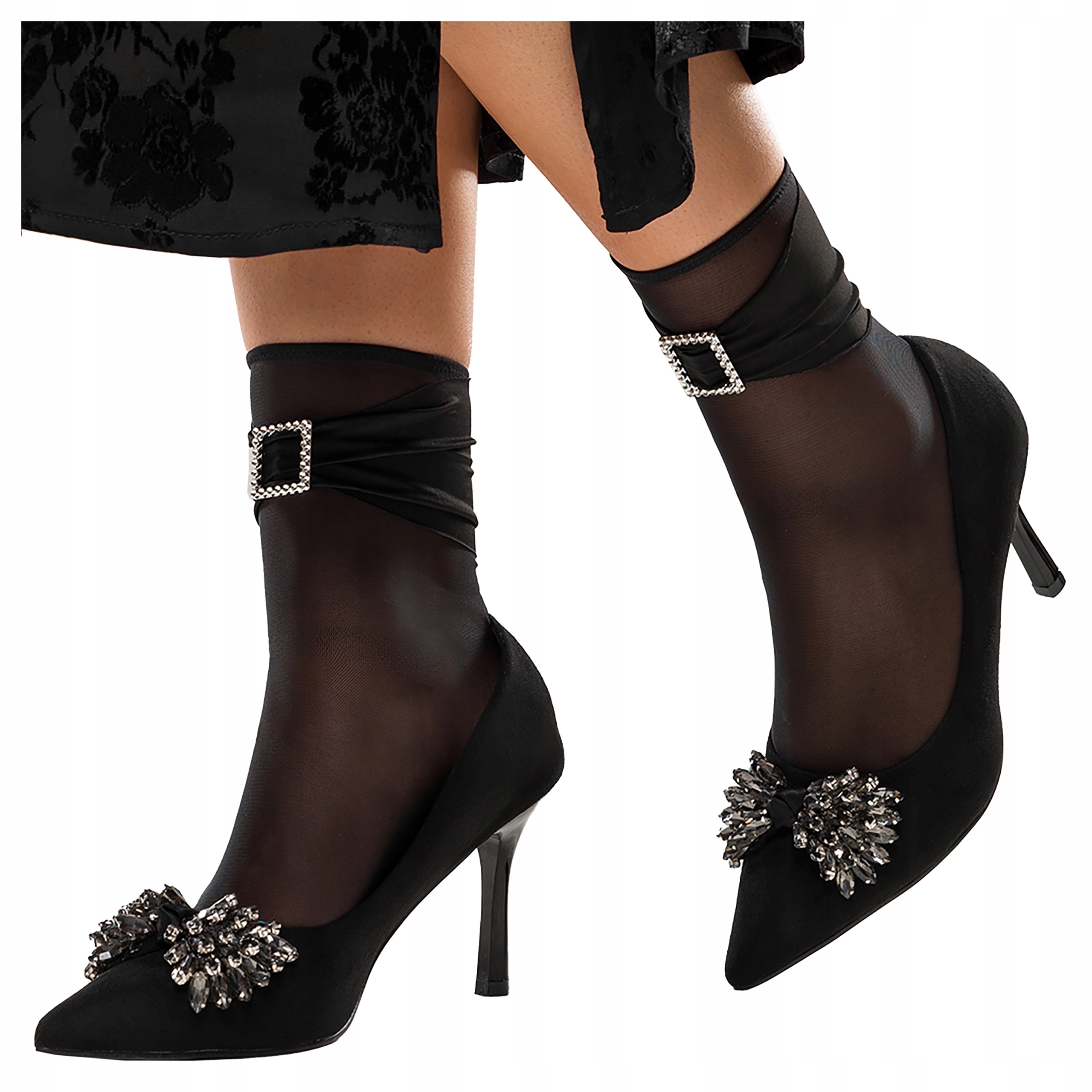 Dámské Černé lodičky Mašle z krystalů Kožená Vložka Špendlíky vel. 36