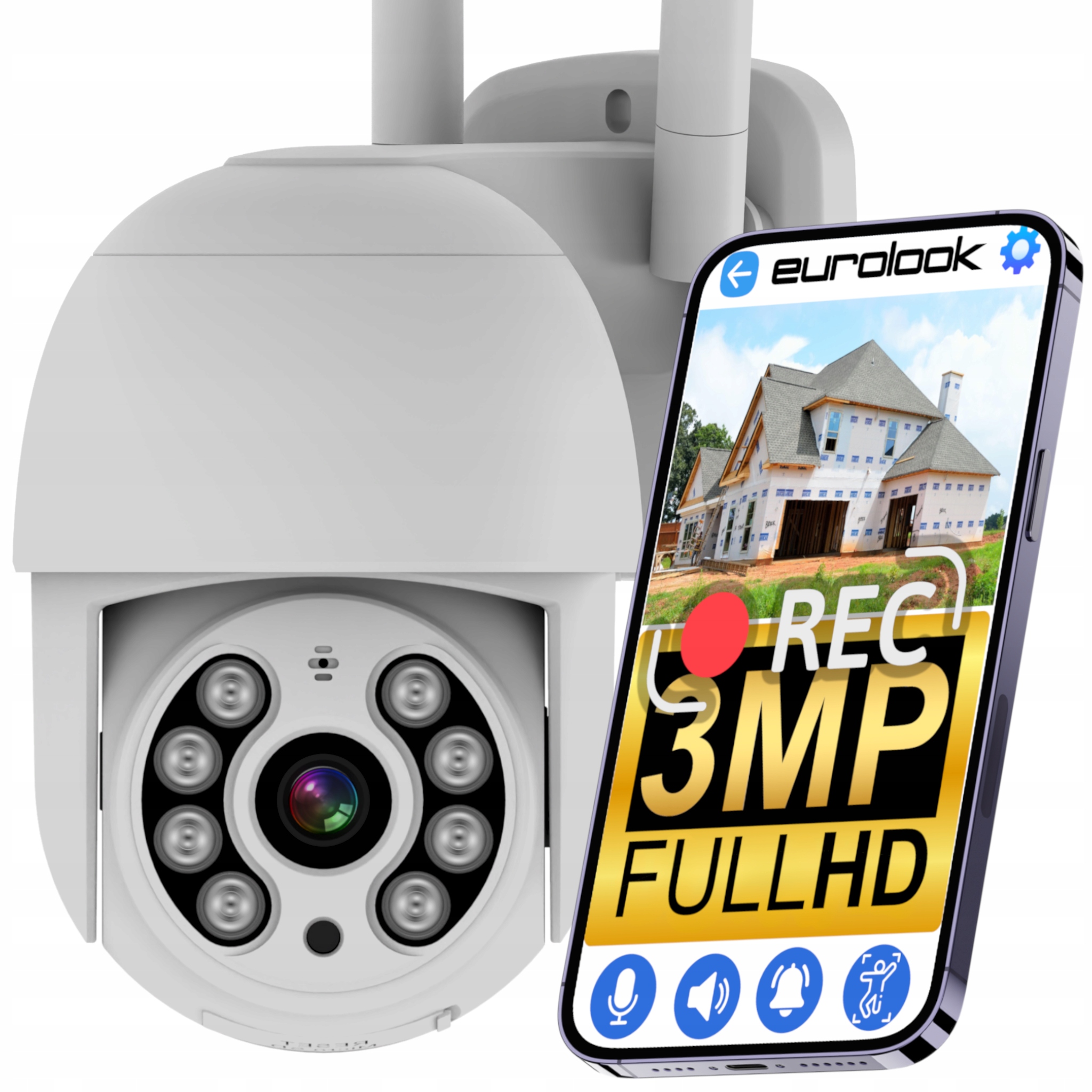 Venkovní WiFi kamera Otočná 3MPX FullHD Monitorování Audio Zoom Detekce