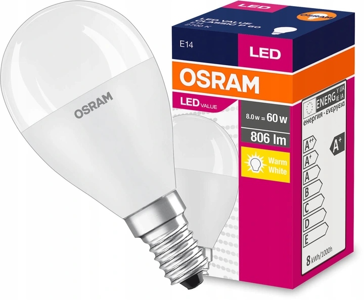 

Osram Żarówka Led Kulka E14 8W 60W 2700K Ciepła