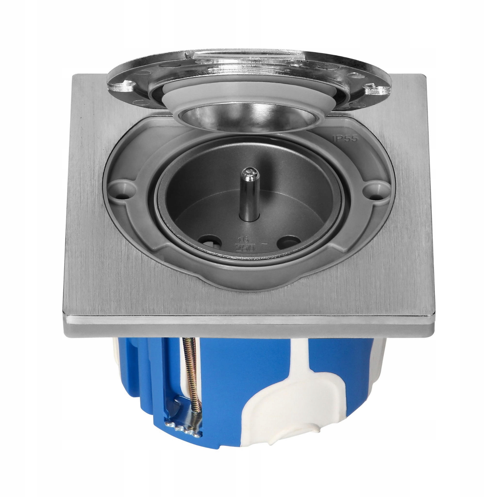 Hermetyczne gniazdo elektryczne kwadratowe IP55 stal nierdzewna z w puszką