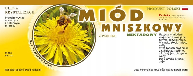 

Etykiety na miód mniszkowy (100szt) wzór E111