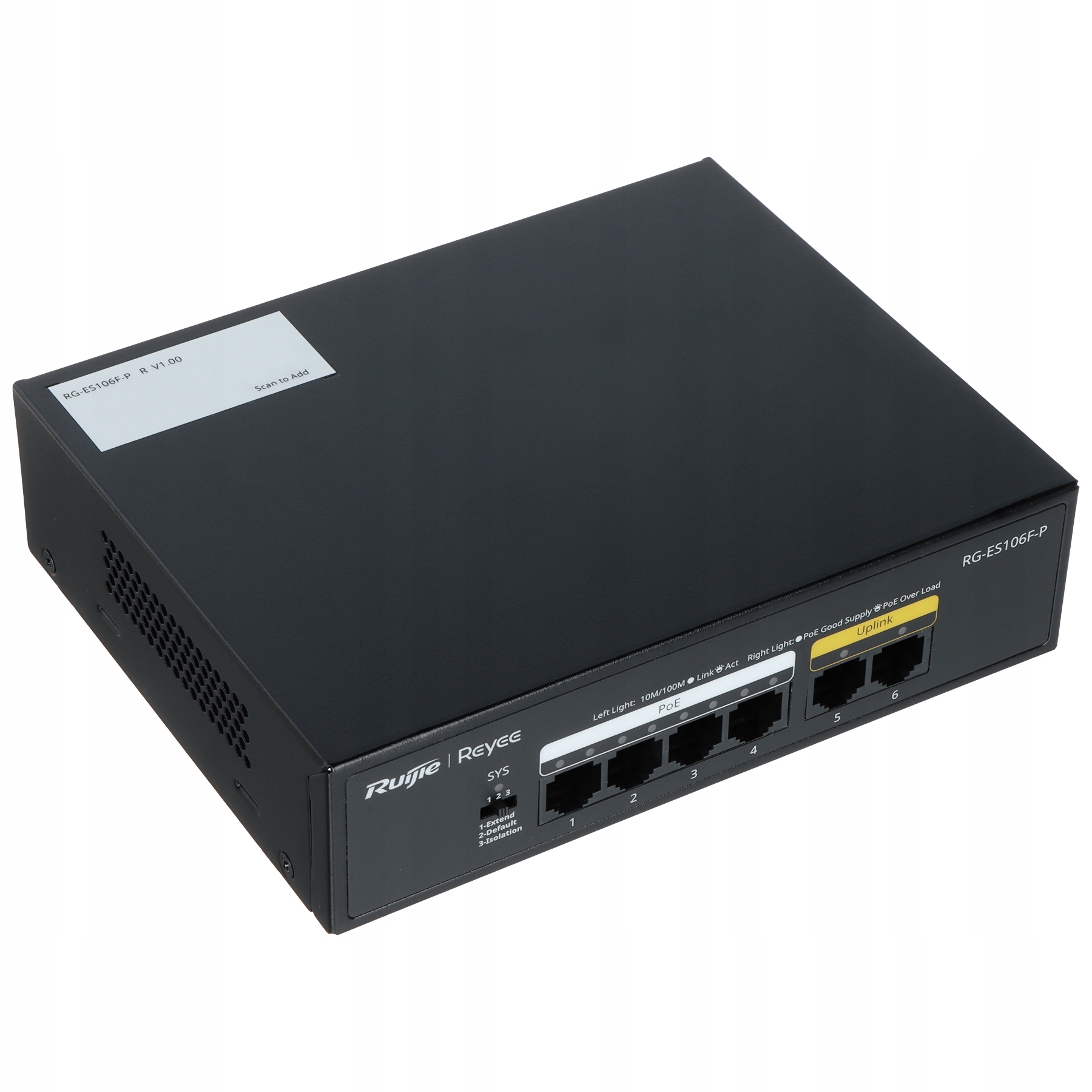 Switch Poe RG-ES106F-P 4-PORTOVÝ 2X Uplink Reyee