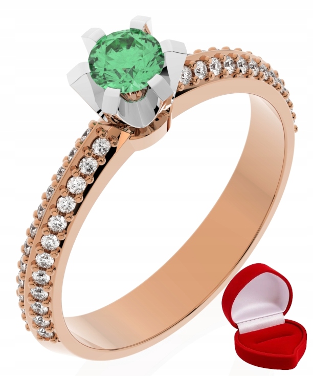 Zlatý Prstýnek 585 14k Smaragd 0,19 ct Růžové Zlato R22