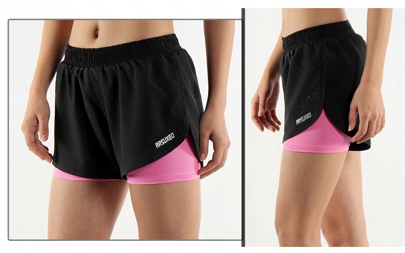 женские шорты для бега для йоги 2в1 с карманом особенности дополнительные элементы светоотражающие внутренние карманы трусики
