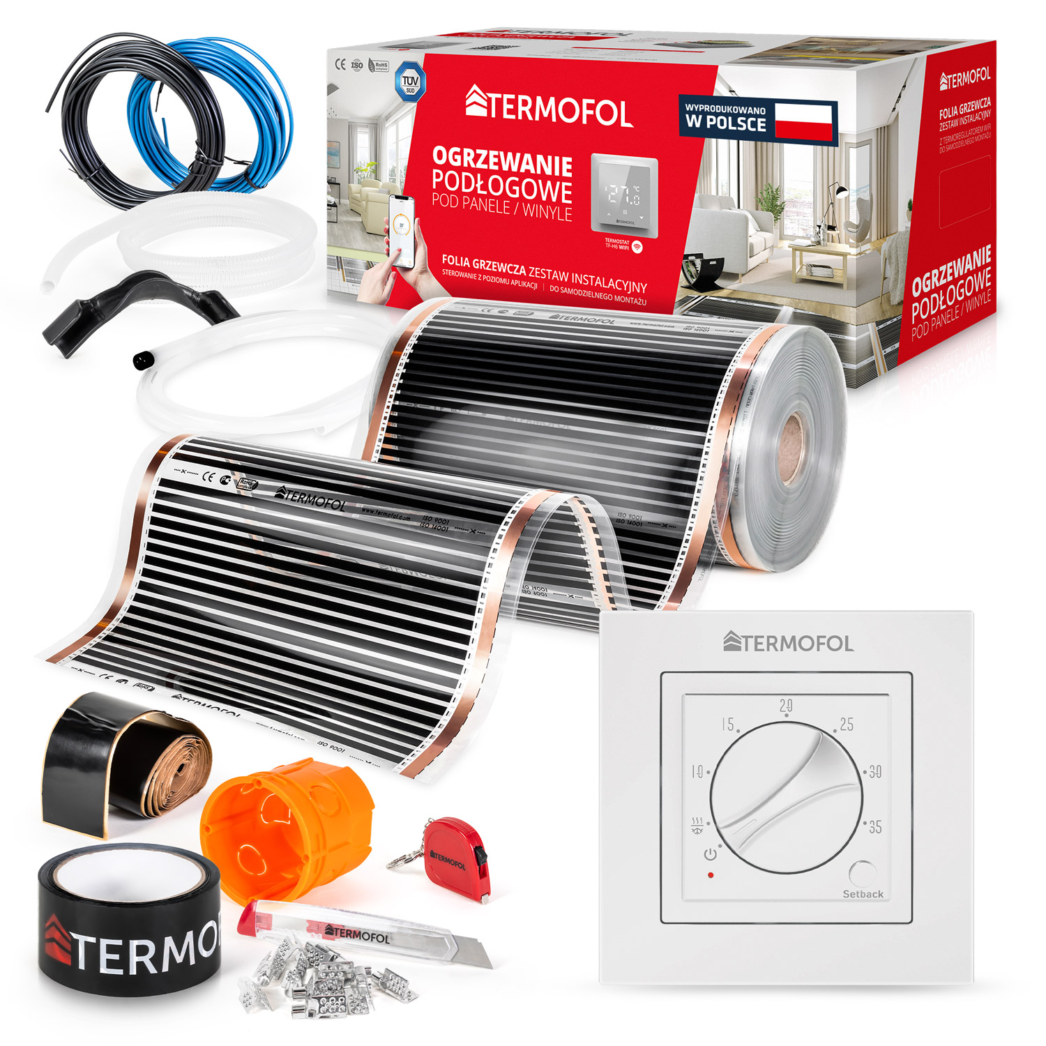 vykurovacia fólia sada, šírka 50 cm, výkon 60 W 36 m² +TF-H3 White