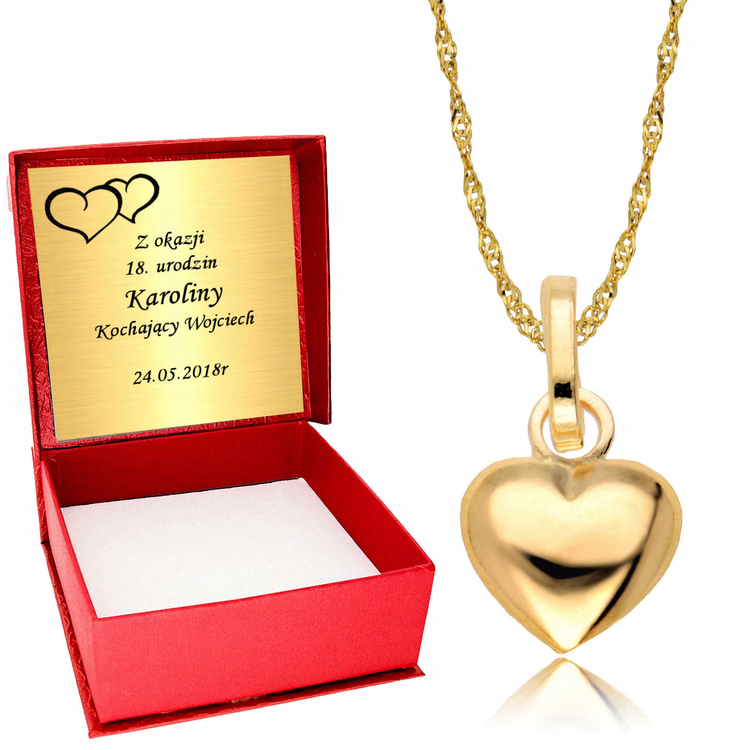 Złoty Łańcuszek 585 Pełne Serce Serduszko Dzień Kobiet Grawer