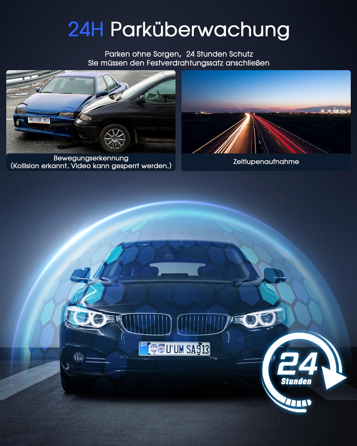 VORNE Kamera Samochodowa WiFi 2K GPS Aplikacja IPS Nocny Tryb 150° WDR — miniatura 6