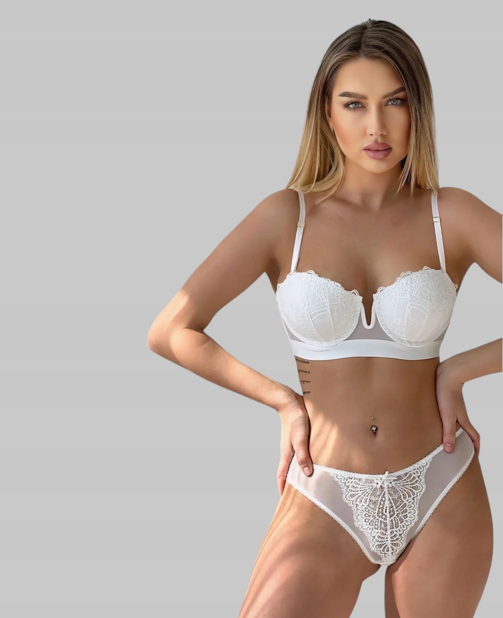 Luxusní komplet s výřezem V Bílá 85C Bílá Push up