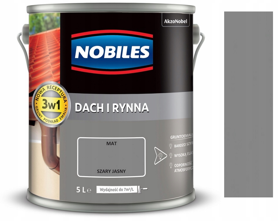 Nobiles Farba Dach I Rynna Farba Do Dachów I Rynien Szary Jasny Mat 5L