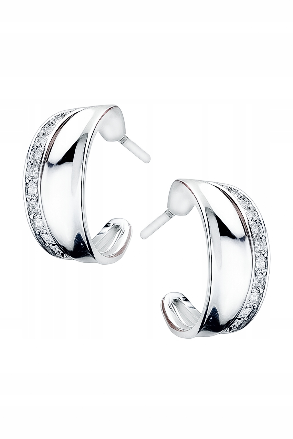 Stříbrné náušnice s půlkruhy a zirkony