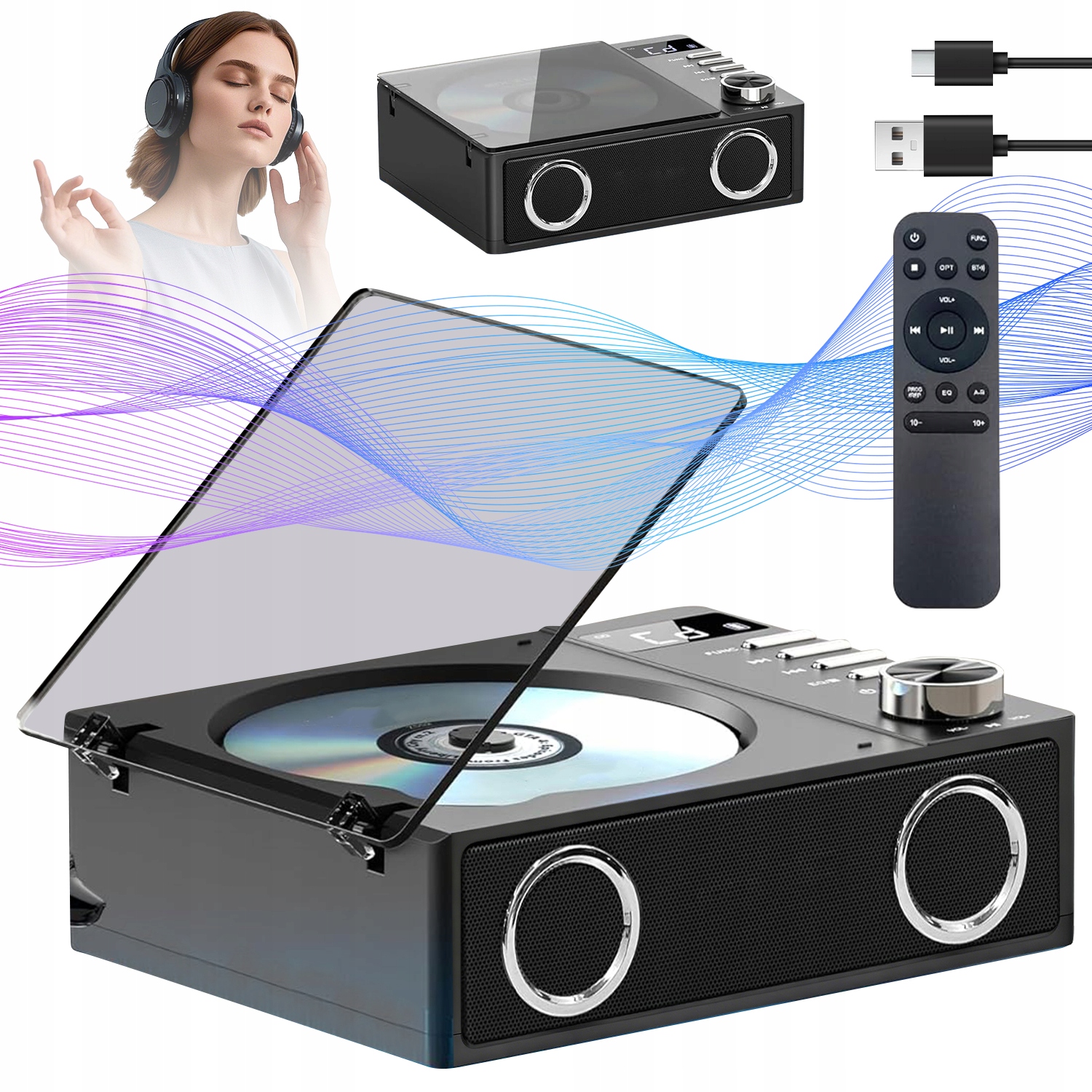 CD Přehrávač MP3 Přenosný Bluetooth Reproduktor Usb Tf Karta Digitální Výstup