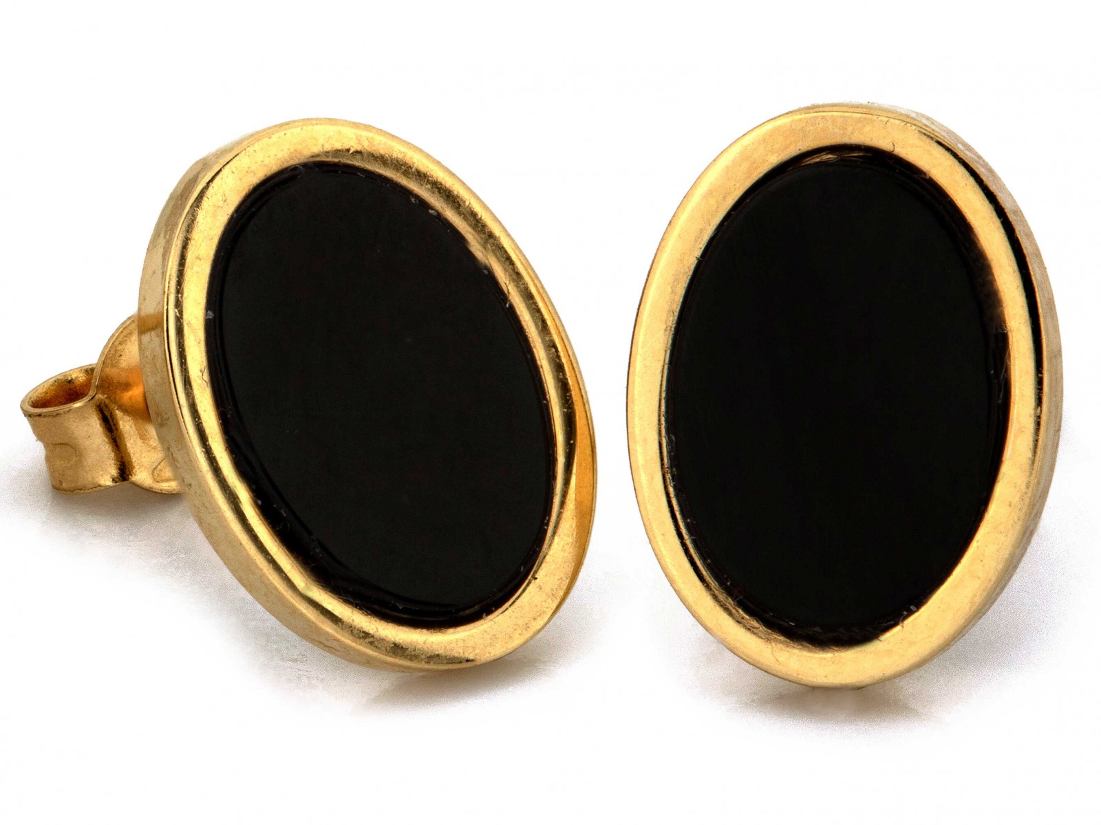 Náušnice zlaté 585 s černým syntetickým kamenem na tyčince 2.05 g jako dárek