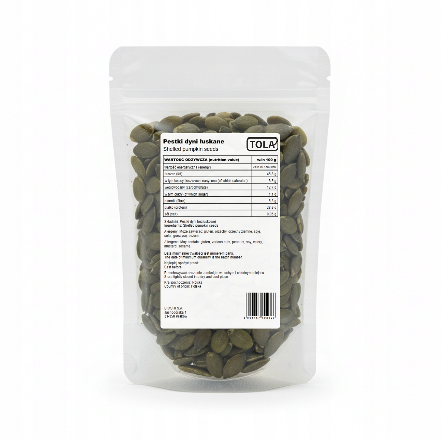 Levně Loupaná dýňová semínka 2 kg – přírodní, vysoká kvalita Tola