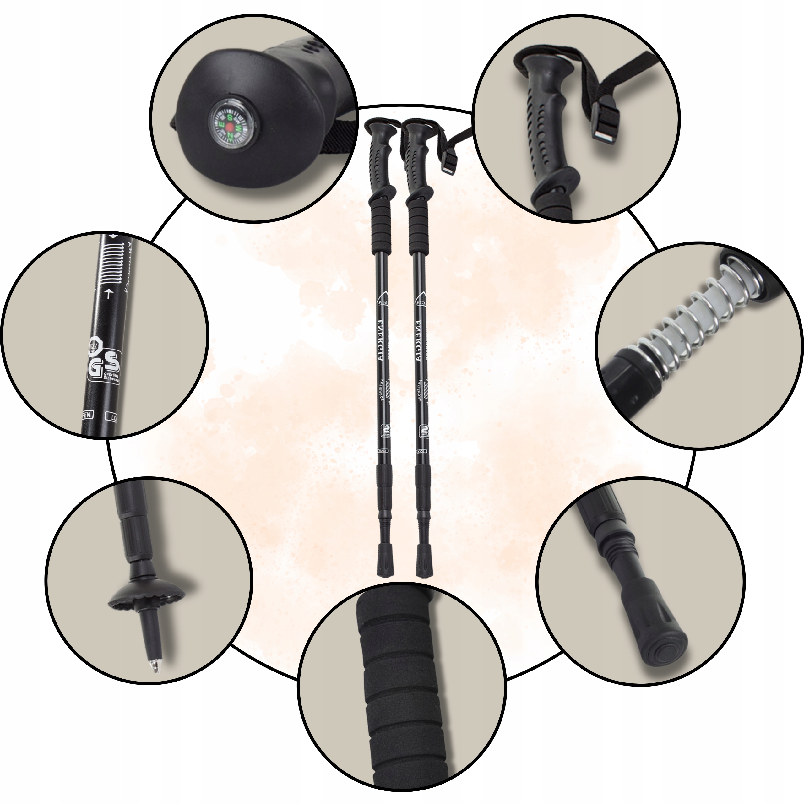 KIJKI NORDIC WALKING SKŁADANE REGULOWANE DO CHODZENIA TREKKINGOWE CZARNE EAN (GTIN) 5906438590012