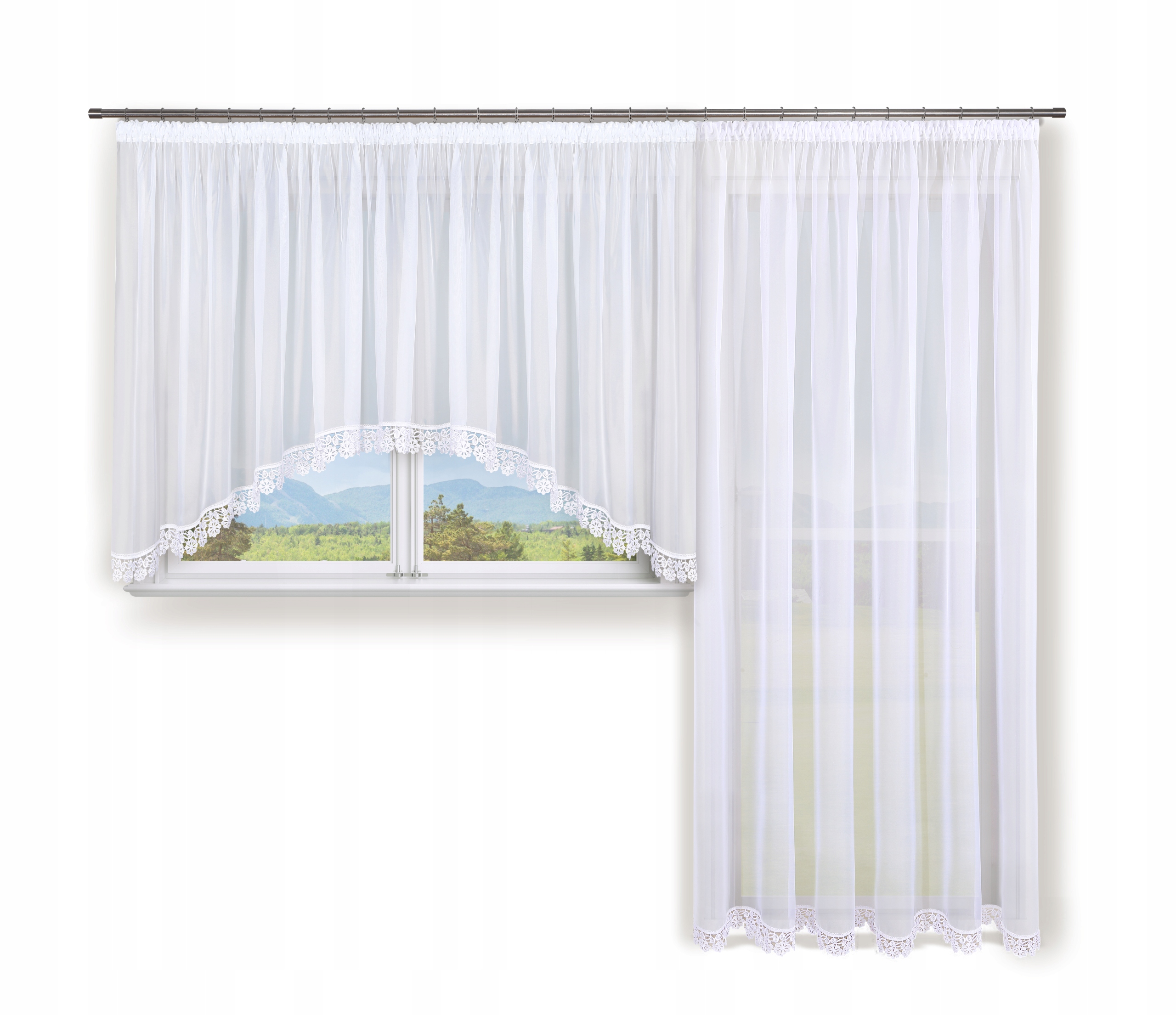 Komplet, sada záclon z voálu, Okno S Balkonom rovná 200x240 oblúk 300x140