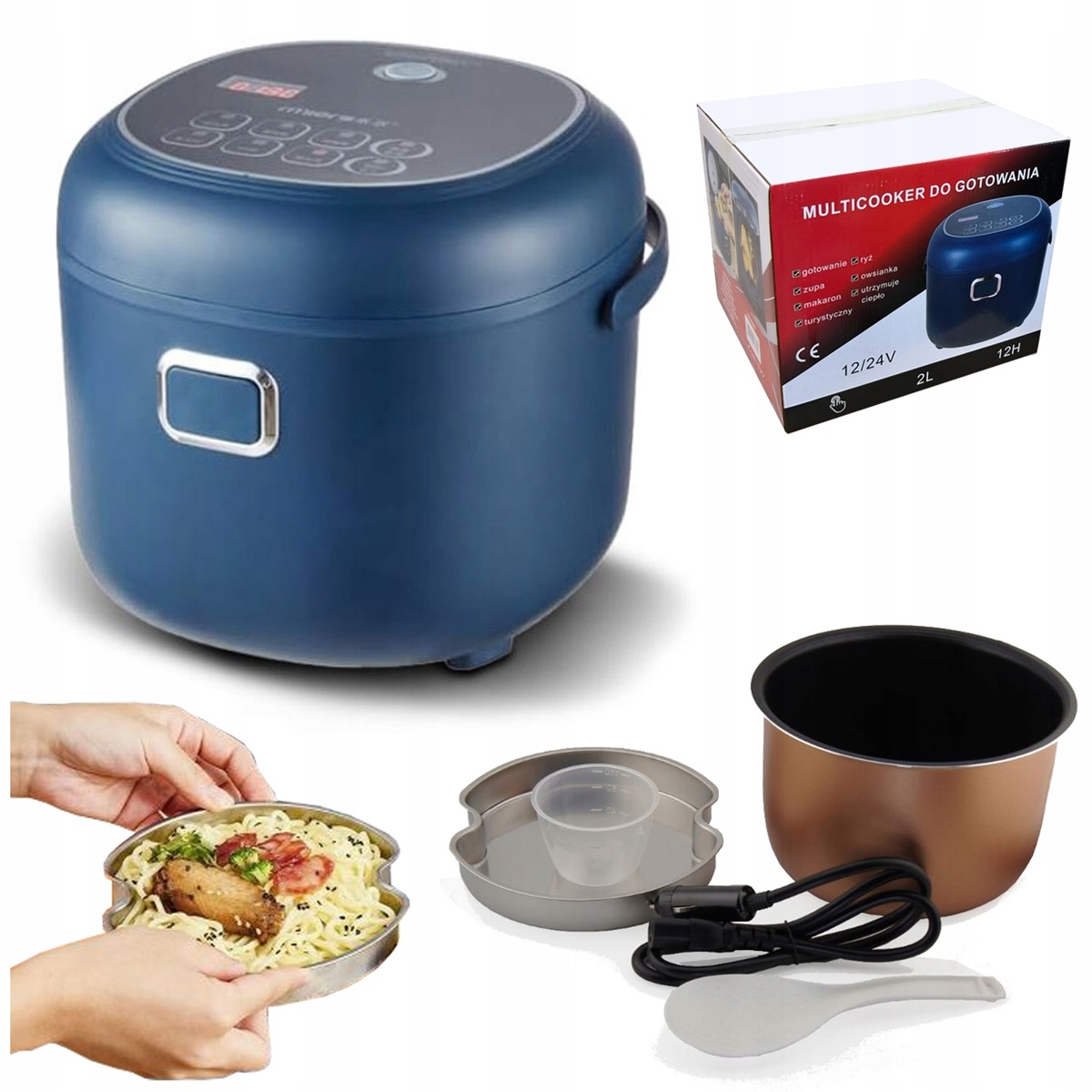 Ryżowar turystyczny Multicooker samochodowy 2l 200W 12V 24V Kemping Tir Bus
